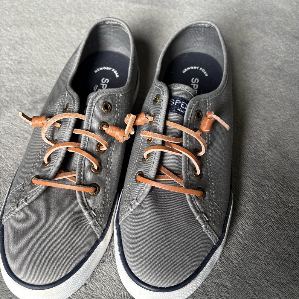 Sperry Gray Sneakers with Tan Laces